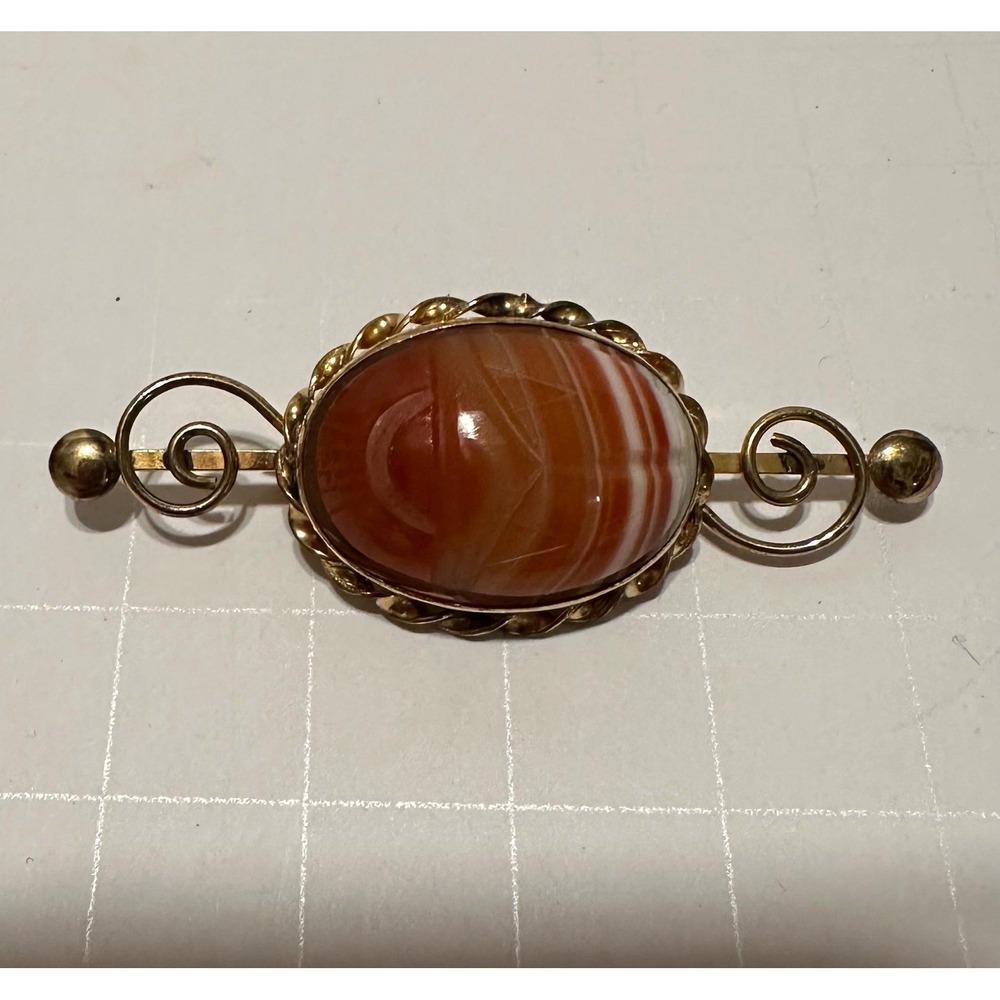 Ronci 12k Gold Filled Banded Agate Scarab Pin Brooch